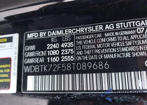 2008 Mercedes-Benz Clk 550 from USA, damaged, VIN WDBTK72F58T089686
